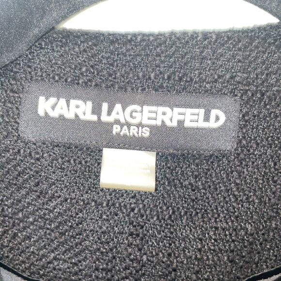 Karl Lagerfeld Tweed Zipper Pocket Leather Accent Jacket 2 Rock-Chic Classic - Picture 3 of 5